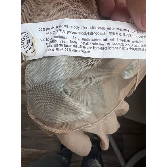 Zara Trafaluc Dress Mesh Asymmetric SzM Nude Sheer Gauzy Floral Ruffle Coquette - Picture 5 of 5